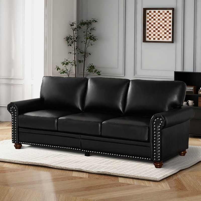Canapé clous de salon Classic, Noir, H 34,5 po x l 82,68 po x P 31,89 po