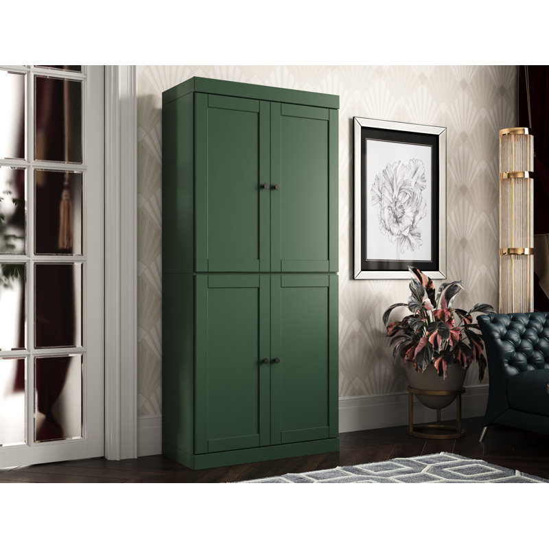 100% Solid Wood 6-Shelf Bookcase, Shaker Doors, Adjustable Shelves, 32" Wide, 71.5" Tall, Green