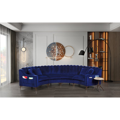 142" Wide Upholstered Tufted Velvet Symmetrical Modular Round-Shaped Curved Sofa