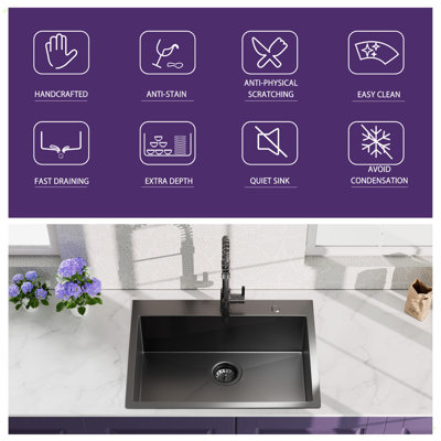 33Inch Topmount 18Gauge Stainless Steel Kitchen Sink With  Black Spring Neck Faucet