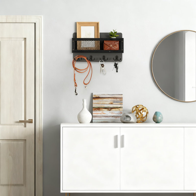 Organisateur de courrier mural et porte-clés avec 4 crochets doubles, décoration d'entrée en bois massif rustique pour clés, courrier et articles essentiels