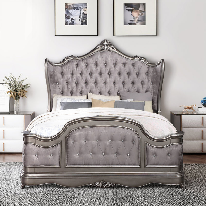 Olander Antique Platinum and Gray Wingback Bed, King