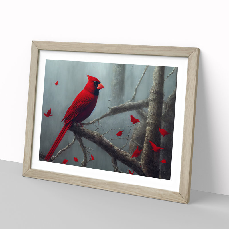 Cardinal Bird Vol.7 - Single Picture Frame Print, 34cm H x 46cm W x 2cm D, Oak Framed