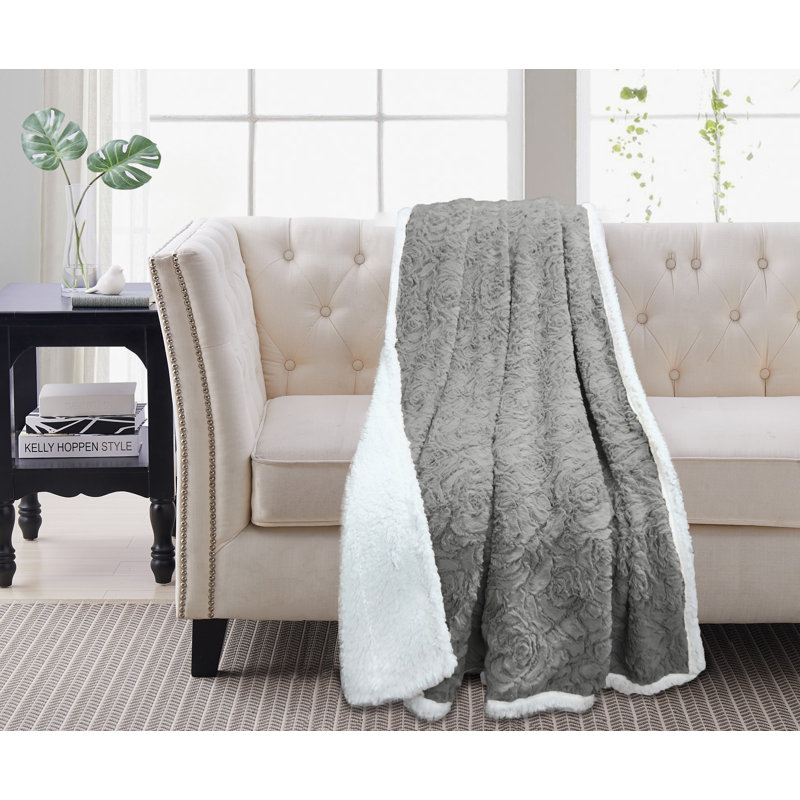 Jeté Sherpa Rev, Grosse rose / gris clair