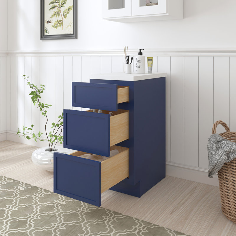 15" W Birch Plywood Freestanding Single Base 3 Drawers Storage Cabinet, Blue
