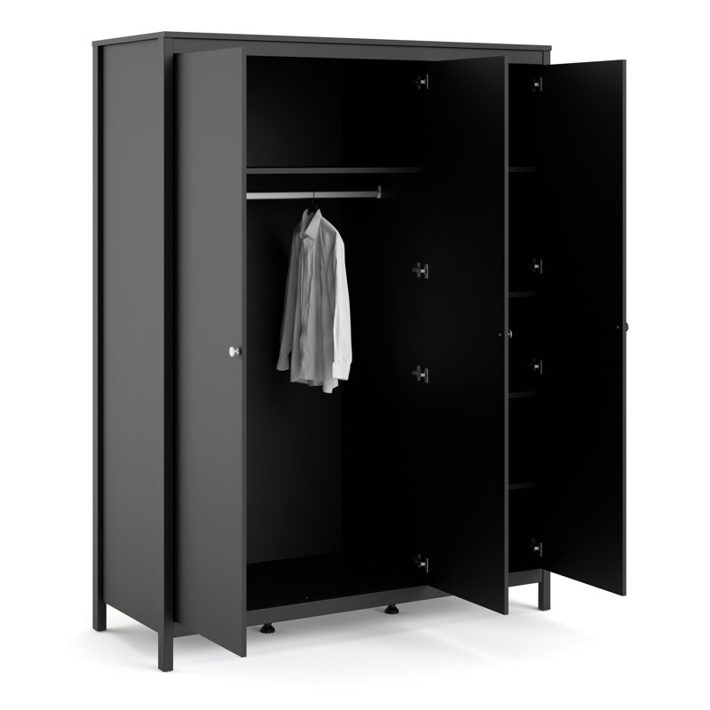 Cynsere 3 Door Manufactured Wood Wardrobe, Black