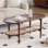 Table basse ovale en bois massif avec tablette en rotin Arzate