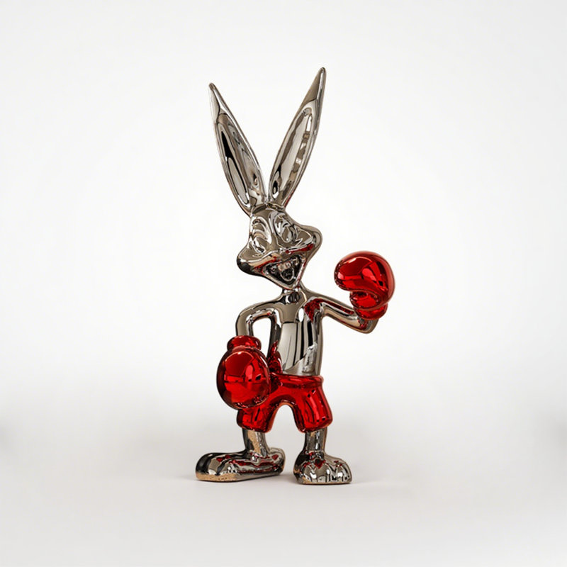Color-Changing Trend Long-Eared Rabbit Fiberglass Sculpture Decoration Item, Red