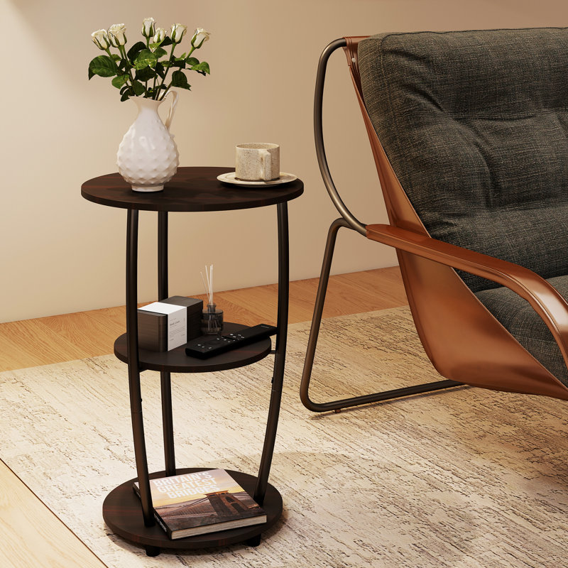 Table d'appoint ronde à 3 niveaux avec pieds en fer massif pour le salon, la chambre à coucher, Noir