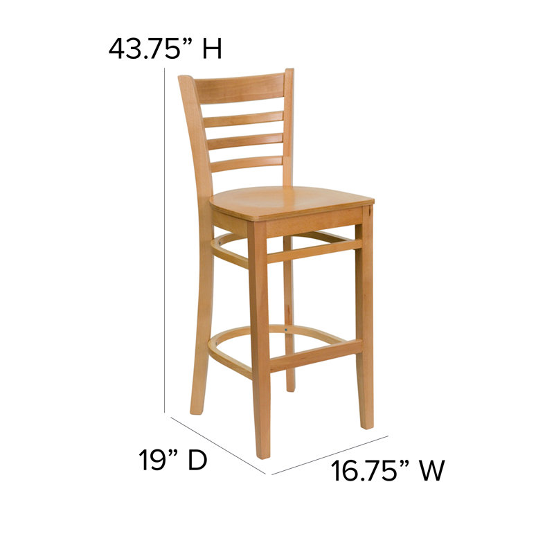 Ladder Back Wooden Restaurant Barstool, Natural