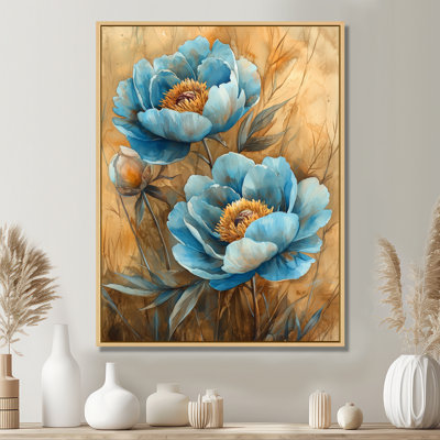 «Blue Pe pivons In The Barnyard I», reproduction d'art sur toile encadrée