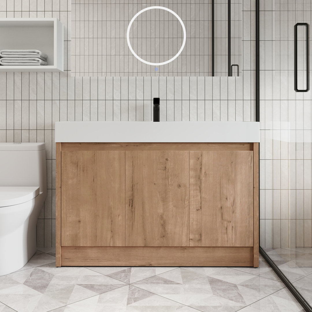 Chullora 48" Single Freestanding Bathroom Vanity Set, Floor Standing Vanity with Resin Basin Sink Top, 3 Doors and 2 Shelves Latitude Run®