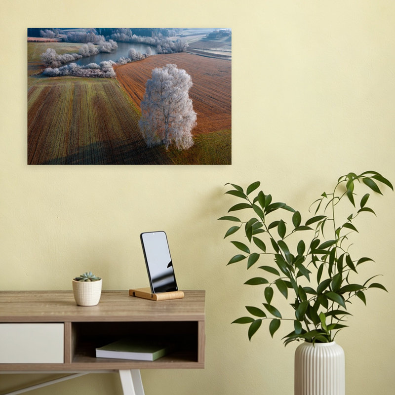 Frosted Tree Winter Fields Abstract Contemporary Landscape Nature Wall Art Print 1 Piece Wrapped Canvas Wall Art