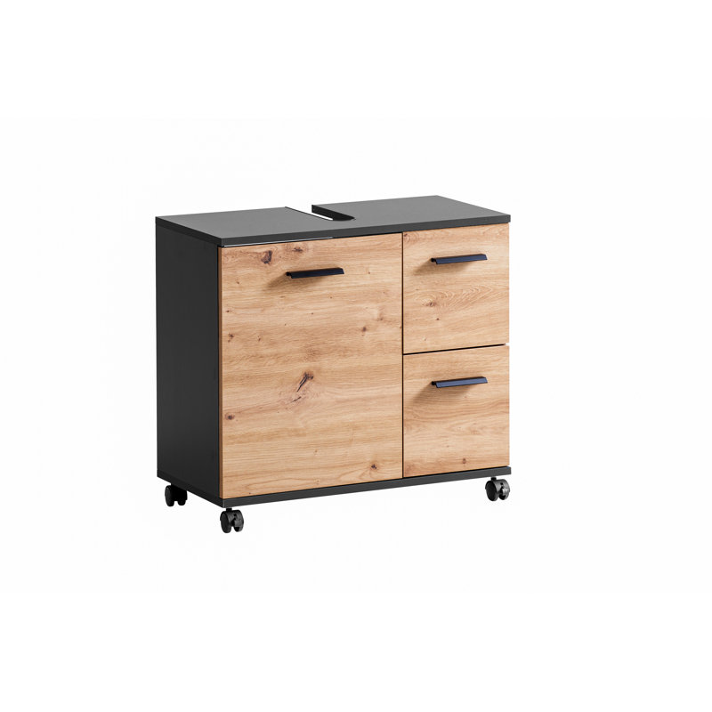 Hafley Bathroom Storage Cabinet, Anthracite/Artisan Oak Decor/Matte Black