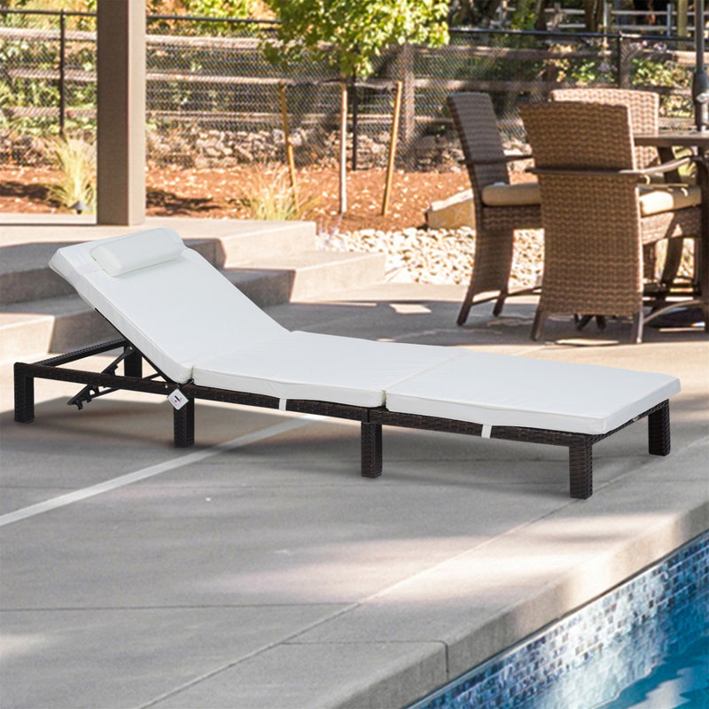 Aymelia 195cm Long Reclining Single Chaise with Cushions, Cream, Brown