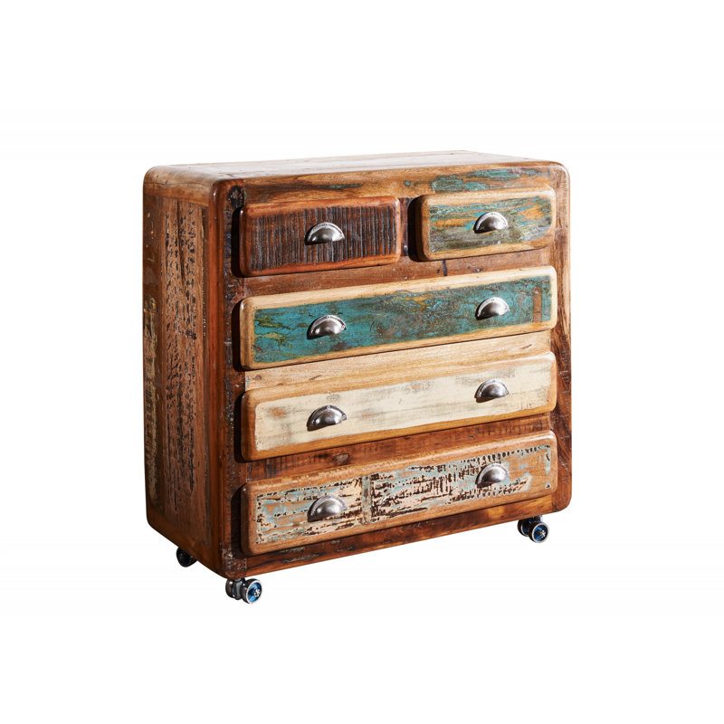 Freezy Solid Wood 90cm W 5 - Drawer Chest of Drawers