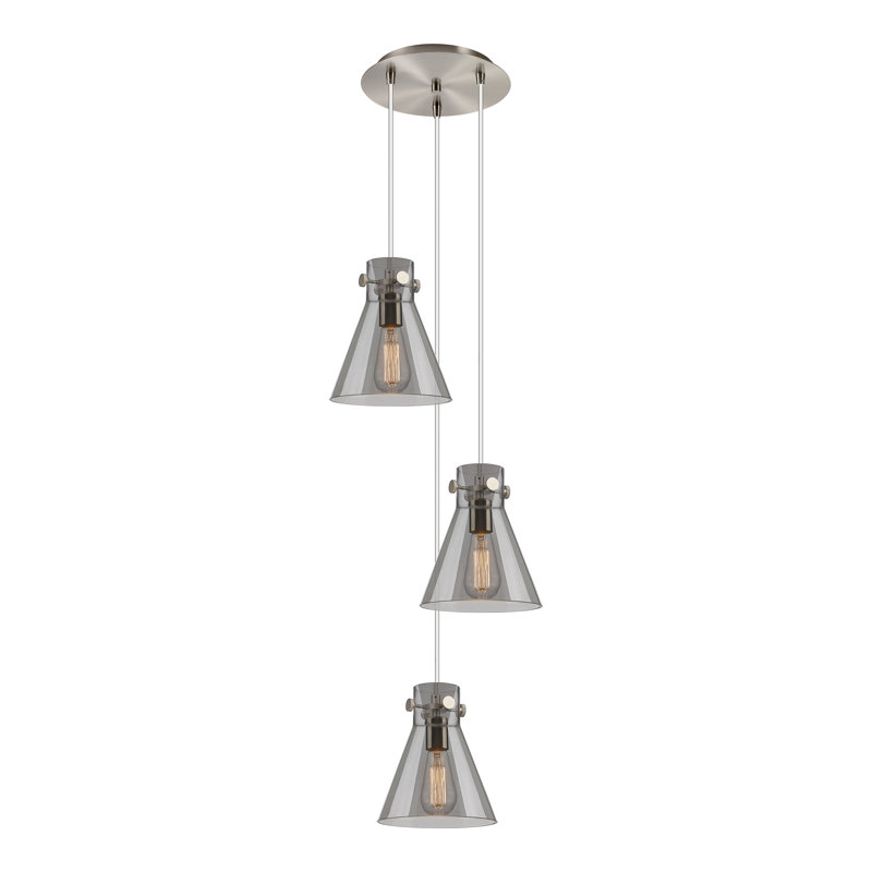 Luminaire suspendu 3 lumières Amrith, Gris fumée clair, Nickel satiné