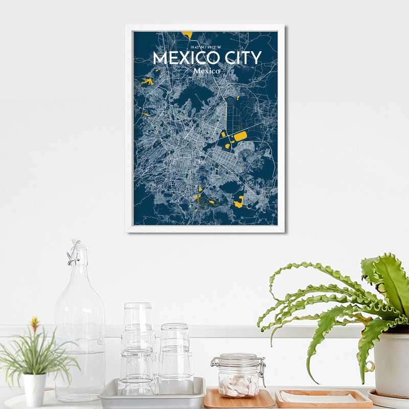 «Mexico City Map», impression, H 24 po x l 18 po, Bleu / Jaune