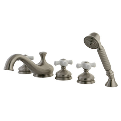 Heritage Triple Handle Deck Mounted Roman Tub Faucet with Handshower