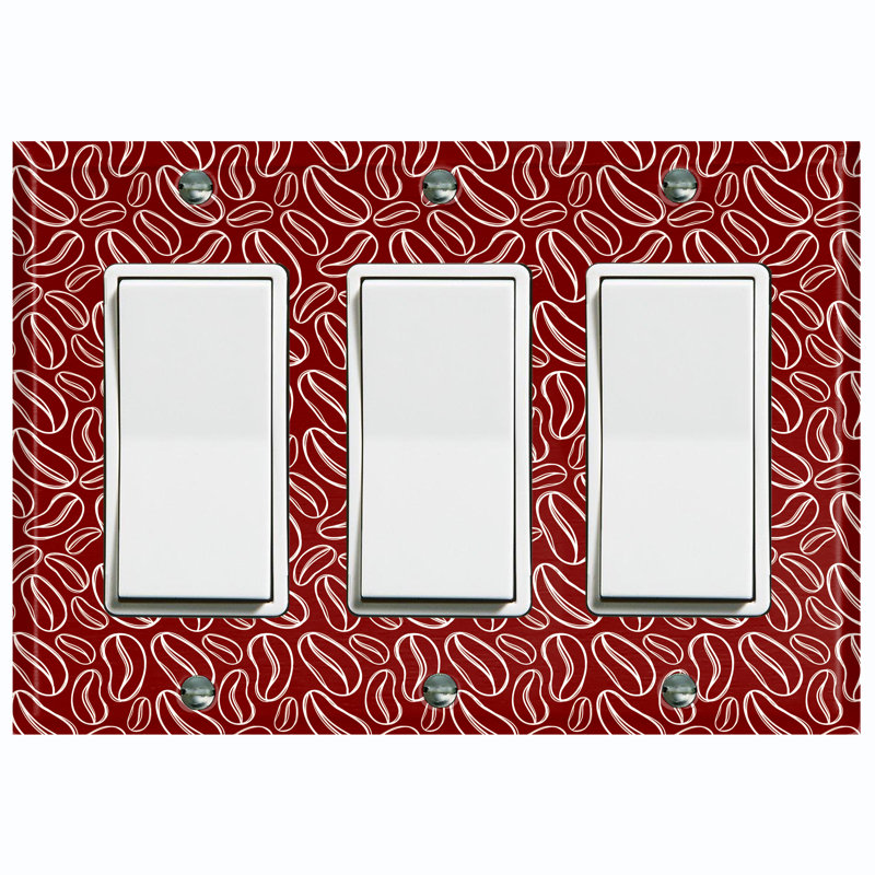 Metal Light Switch Plate Outlet Cover (Coffee Beans Maroon White - Triple Rocker)