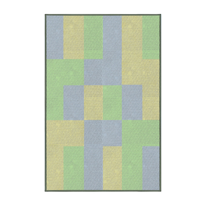 Tapis vert/jaune à motifs, Rectangle 5 pi x 7 pi