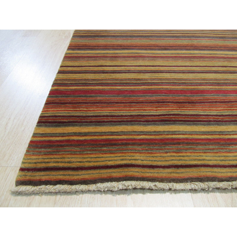 Lush Striped Red Flatweave Wool Area Rug, Rectangle 3' x 5'