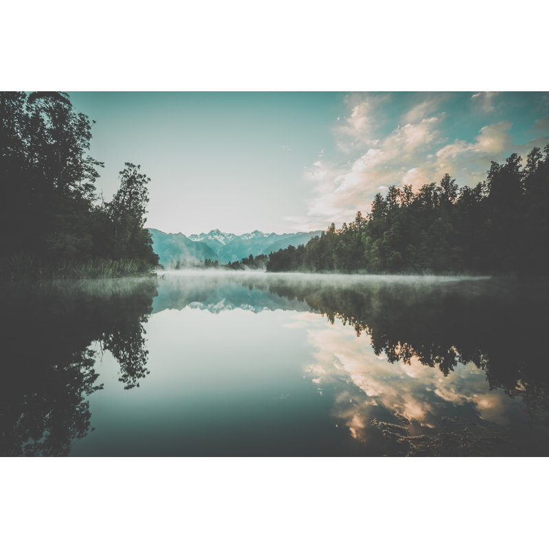 Lake Matheson Nature Panorama At Sunrise, New Zealand by Onfokus - No Frame Print on Canvas, 20cm H x 30cm W