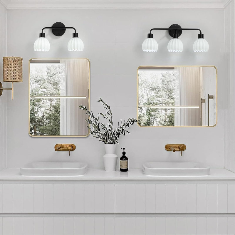 Luminaire de meuble-lavabo moderne 2 lumières avec abat-jour en verre blanc laiteux, applique murale pour miroir, douille E26, installation facile, ampoules non incluses