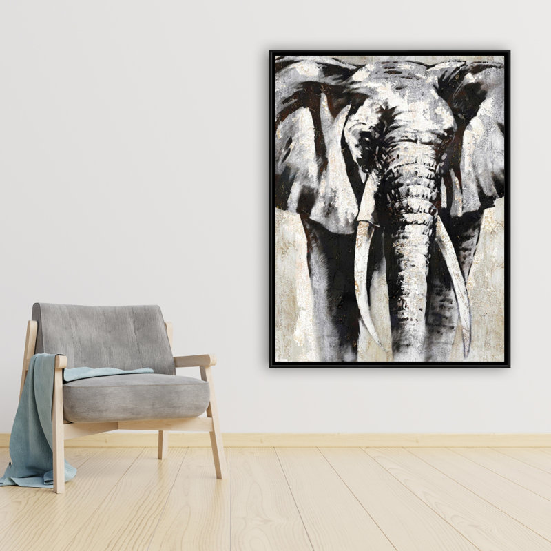Grayscale Elephant Print On Canvas