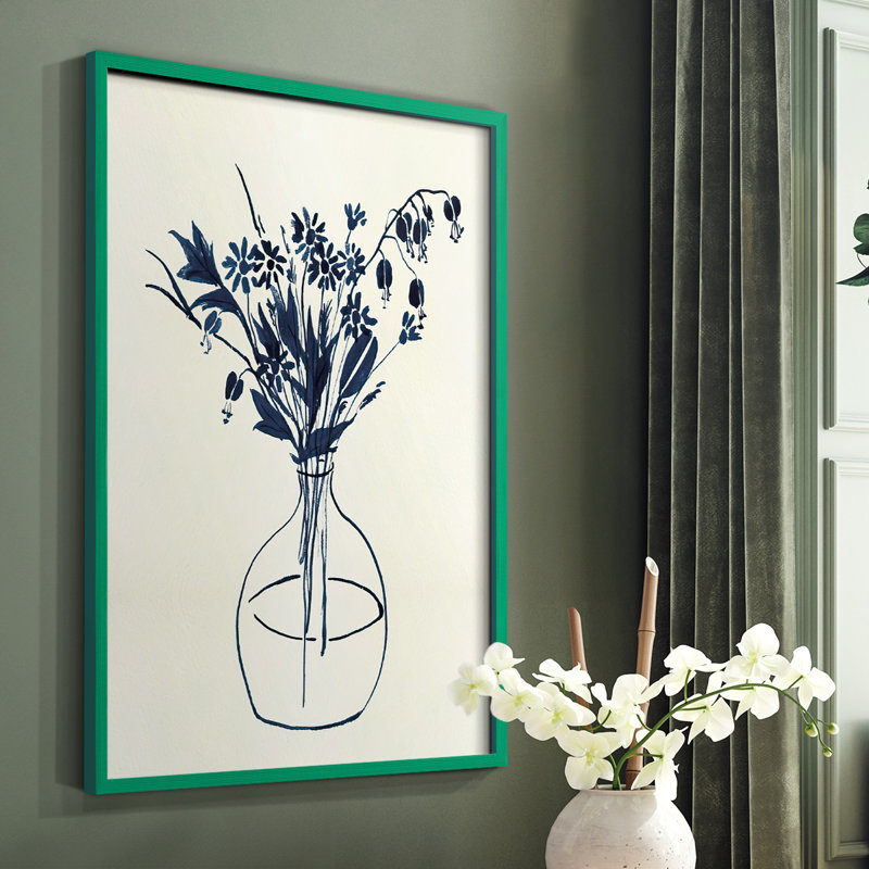 Indigo Floral Vase I, reproduction encadrée - bois massif, Vert, H 10 po x l 8 po