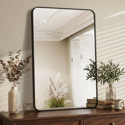 Modern Rectangle Wall Mounted Bathroom Vanity Mirror with Rounded Corners