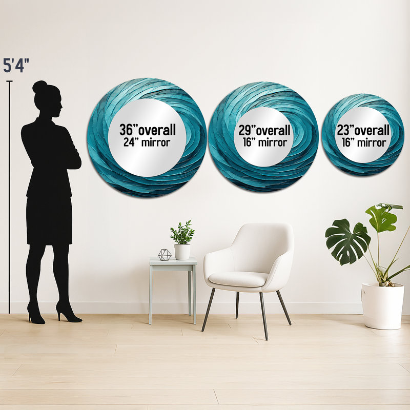 Teal Twist Tranquility Spiral II - miroir spirales abstraites, miroir mural rond bleu unique, impression sur métal