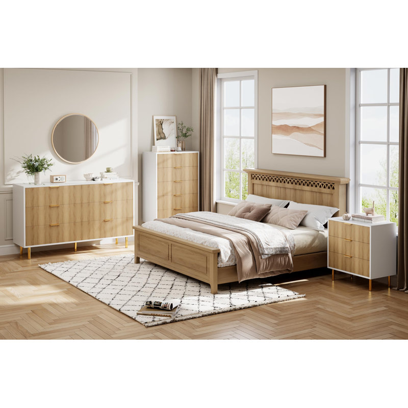 6 Drawer Dresser For Bedroom, Large Dresser Chest Of Drawers, Modern Wood Storage Dresser Organizer, Ivory