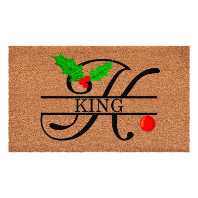 Personalized Christmas Holly Doormat, Letter K