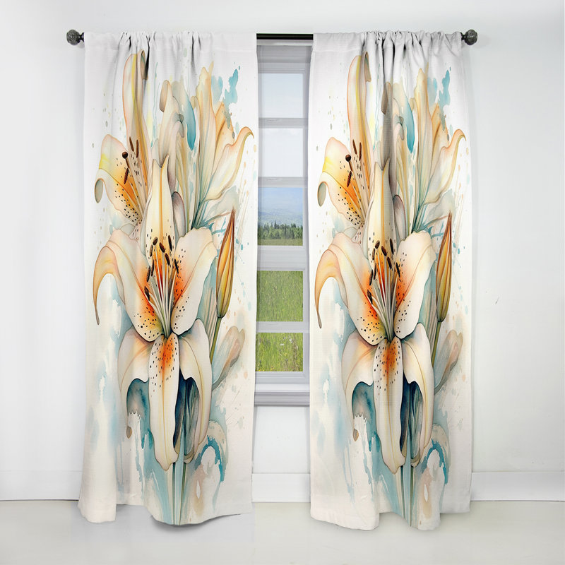 Valo - Lilies Floral Blackout Curtain - 1 Panels, L 52 po x L 108 po