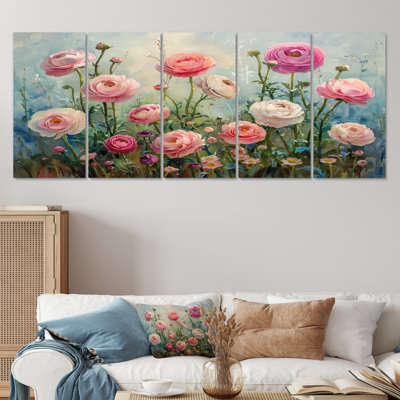 Garden Of Love Pink Green Ranunculus - Ranunculus Wall Art Print Set