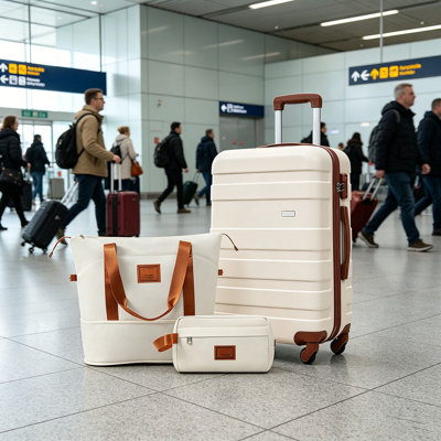 Ensemble de 3 valises - Valise à carreaux 24 po avec sac de toilette à sec TSA