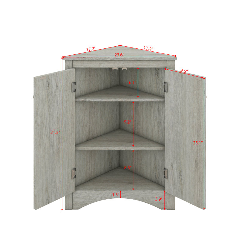 Triangle Bathroom Floor Storage Cabinet With 3 Adjustable Storage Shelves, Oak