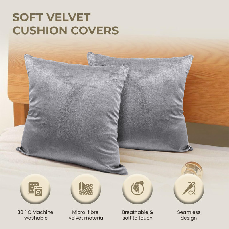 Luxurious Velvet Cushion Covers for Sofa Or Bed (Set Of 2), Silver