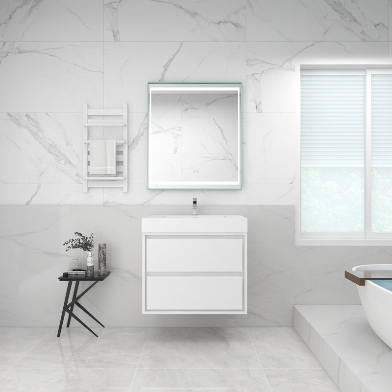 30'' Single Bathroom Vanity with Acrylic Top, Glossy White