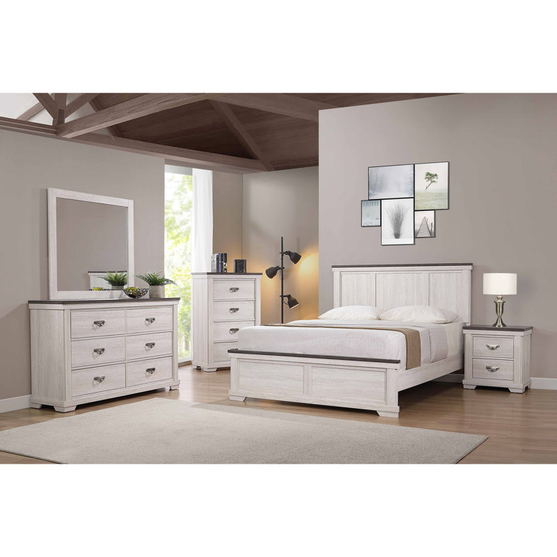 Lit simple de style rustique blanc antique et brun pour les meubles de chambre à coucher brun, ajout confortable