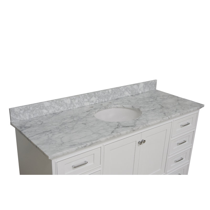 Ensemble de meuble-lavabo simple 60 po Larosa, Blanc, Marbre de Carrare