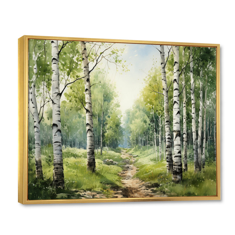 «Birch Woods Silent Woods I», reproduction sur toile encadrée, H 34 po x l 44 po x P 1,5 po, Cadre flottant doré