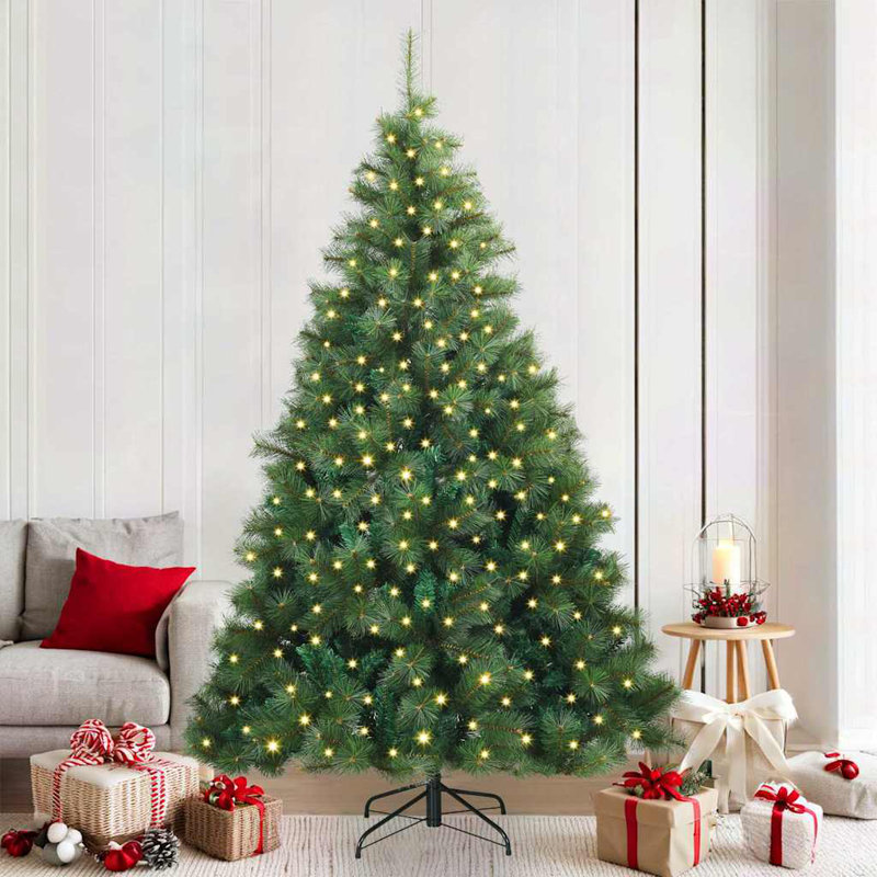Artificial Christmas Tree with 300 LEDs Green PE and PVC, 6.89' H