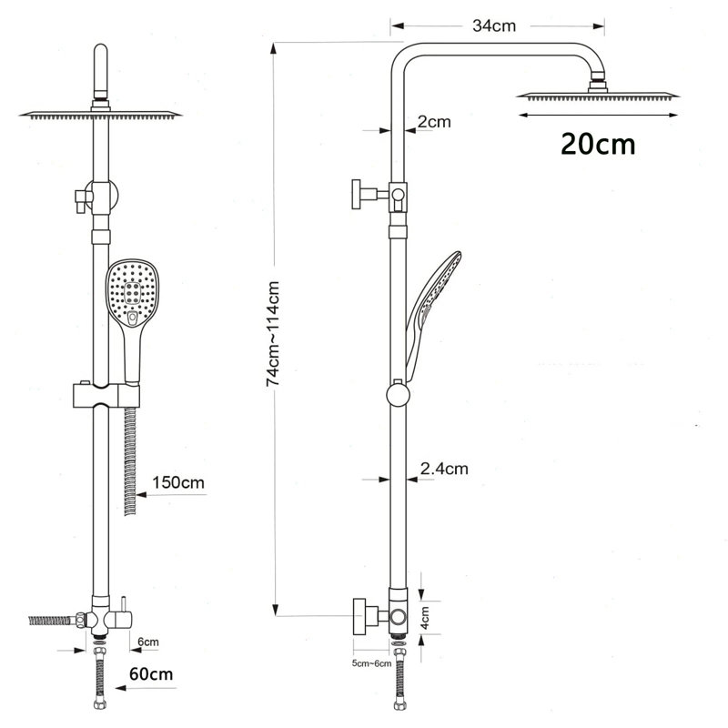 Bathroom EXposed Shower Twin Head Large Bar Set Round Rail Hose Riser Tap Black