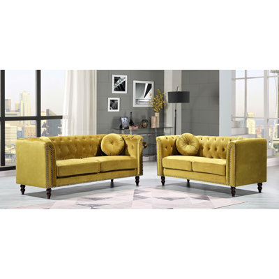 Ensemble de salon classique en velours 2 pièces chesterfield