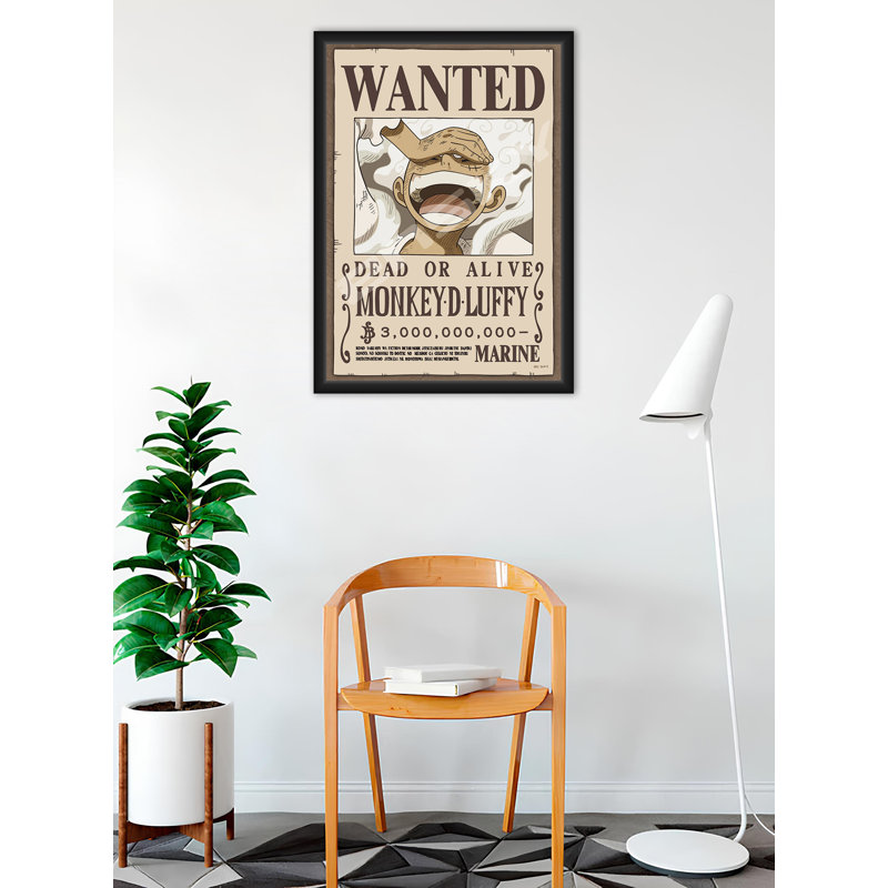  Une pièce sous licence officielle - «Wanted - Luffy Hand» - affiche d'art encadrée - 24 x 36 po - Cadre en bois d'ingénierie robuste avec verre plexi - prêt à être accroché
