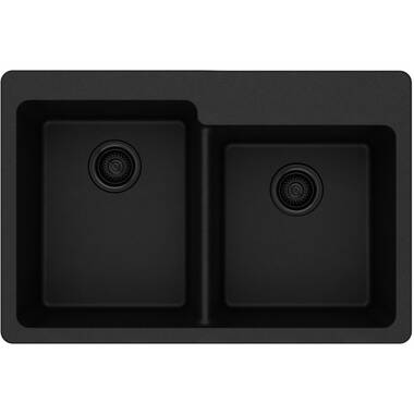 Black Quartz Kitchen Sink Double Bowl Drop-In Sink with Drain Board