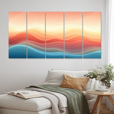 Futuriste vagues abstraites au pastel rétro - formes abstraites, reproduction d'art sur toile - 5 panneaux égaux