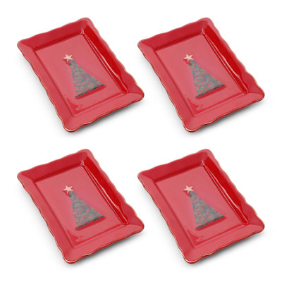 Ensemble de 4 coupelles rectangulaires en céramique de Noël